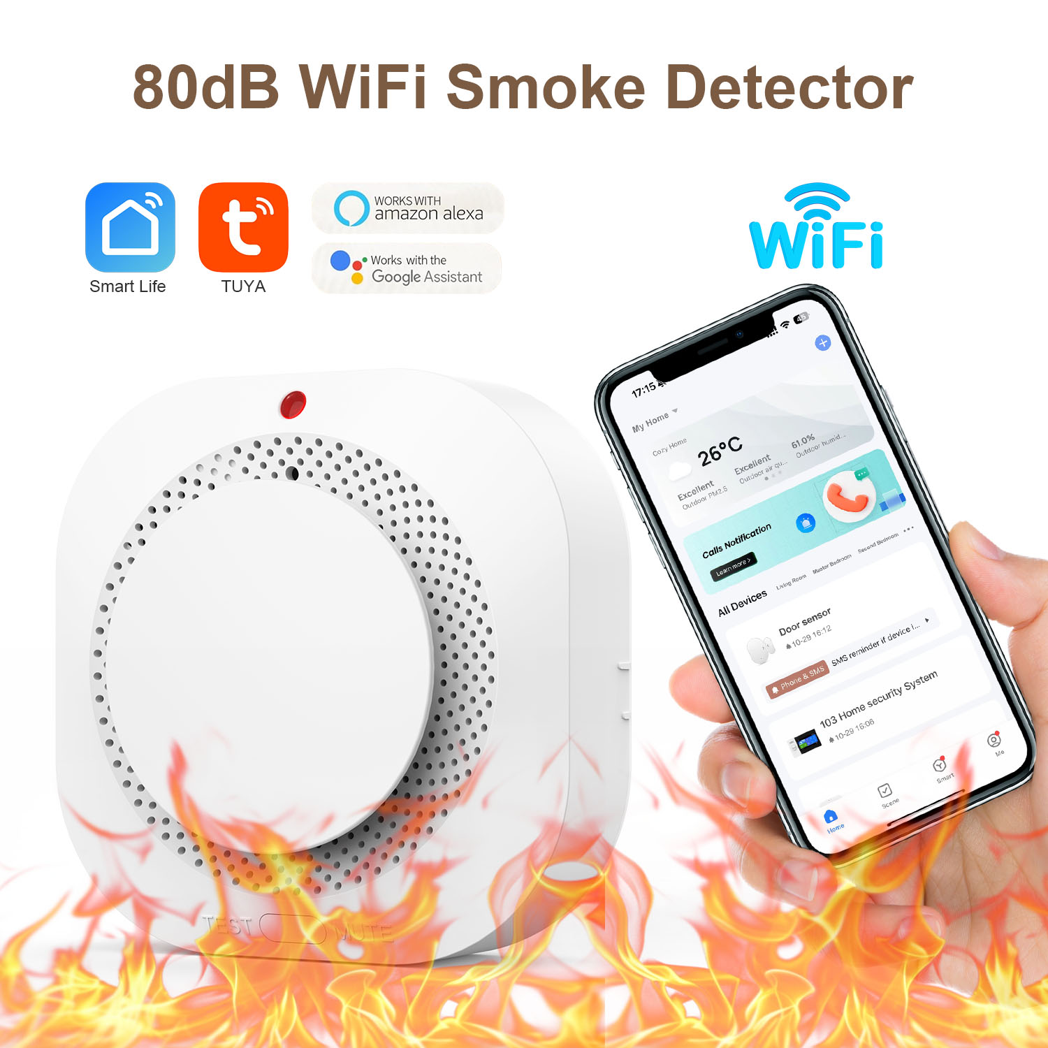 WiFi Fire Protection Smoke Sen - Smoke Detector Interconnected บทวิจารณ์และราคา