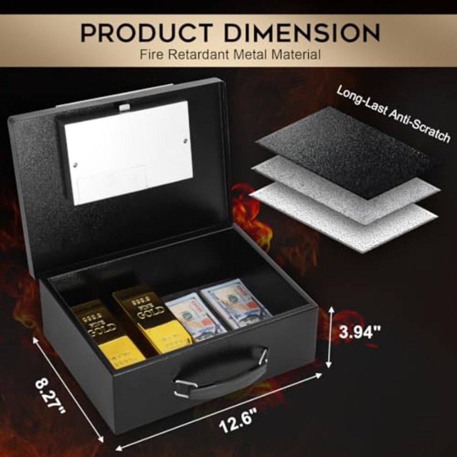 Portable Metal Safe Box with D - Fire Safe Document บทวิจารณ์และราคา