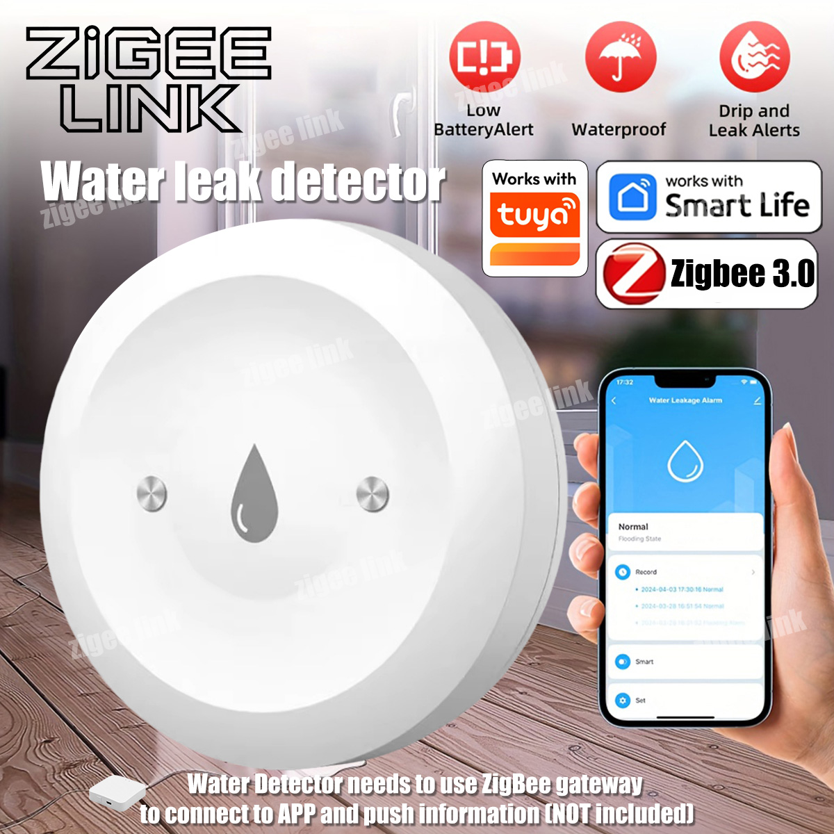 ZigBee 3.0 Water Sensor Smart  - Water Alarm Sensor บทวิจารณ์และราคา