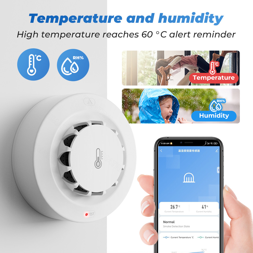 Tuya WiFi Smoke Alarm Temperat - Smoke Detector Interconnected บทวิจารณ์และราคา