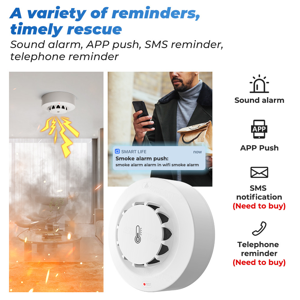 Tuya WiFi Smoke Alarm Temperat - Smoke Detector Interconnected บทวิจารณ์และราคา